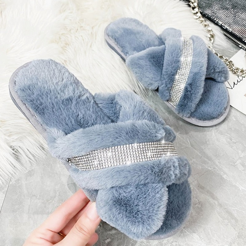 Rhinestone Cris-Crossed Slippers