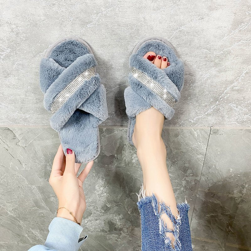 Rhinestone Cris-Crossed Slippers