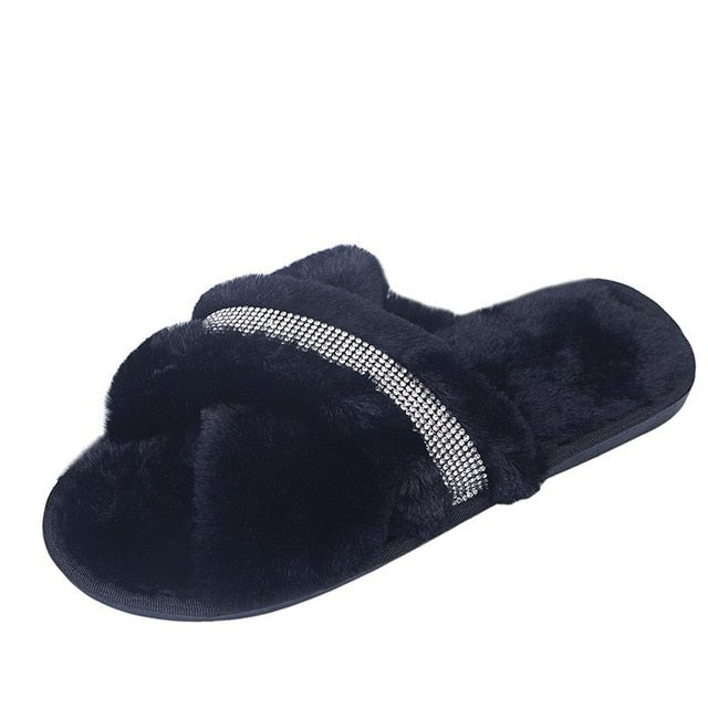 Rhinestone Cris-Crossed Slippers