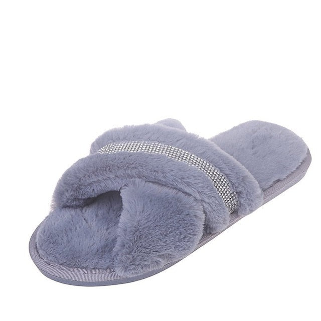 Rhinestone Cris-Crossed Slippers