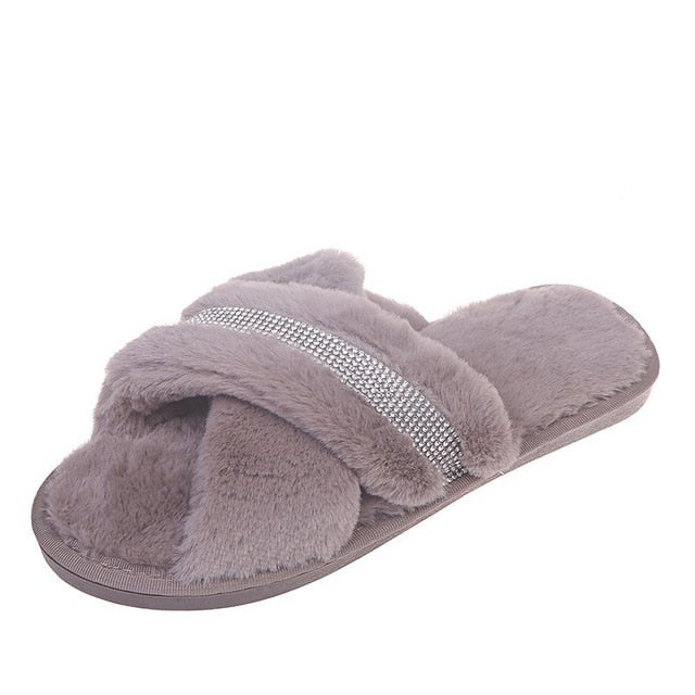Rhinestone Cris-Crossed Slippers