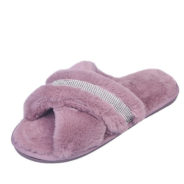 Rhinestone Cris-Crossed Slippers