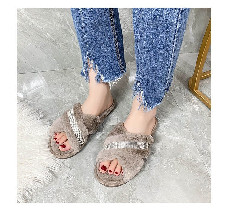 Rhinestone Cris-Crossed Slippers