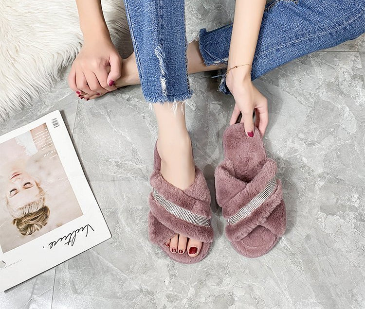 Rhinestone Cris-Crossed Slippers